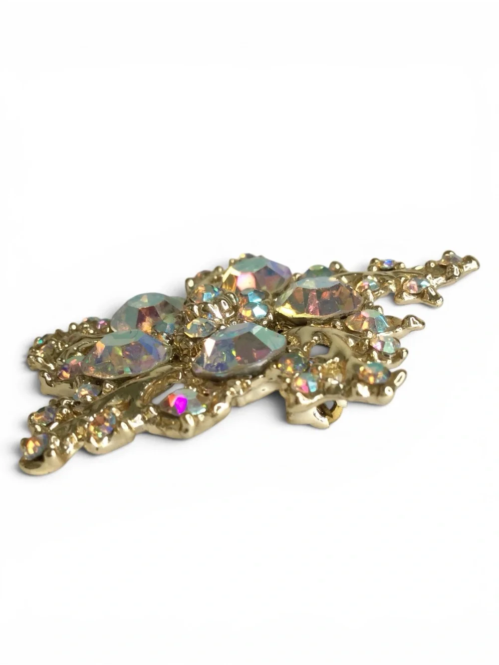 Vintage 1950s Satin Gold Abstract Starburst Brooch with AB Rhinestones - Picture 5 of 11